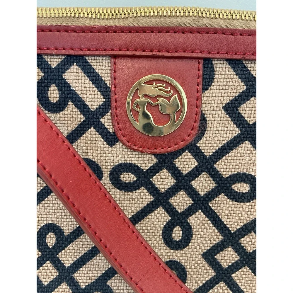 SPARTINA 449 Daufuskie Island Brown Black Linen Geometric Red‎ Leather Purse